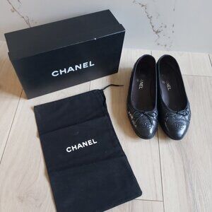 Chanel Ballet Flats Black Quilted 39 Aged Calfskin